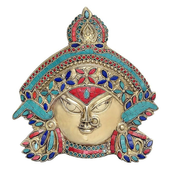 Brass Durga Mask Using Multicolour Stone/Durga Maa Height 29 cm Entryway Setting