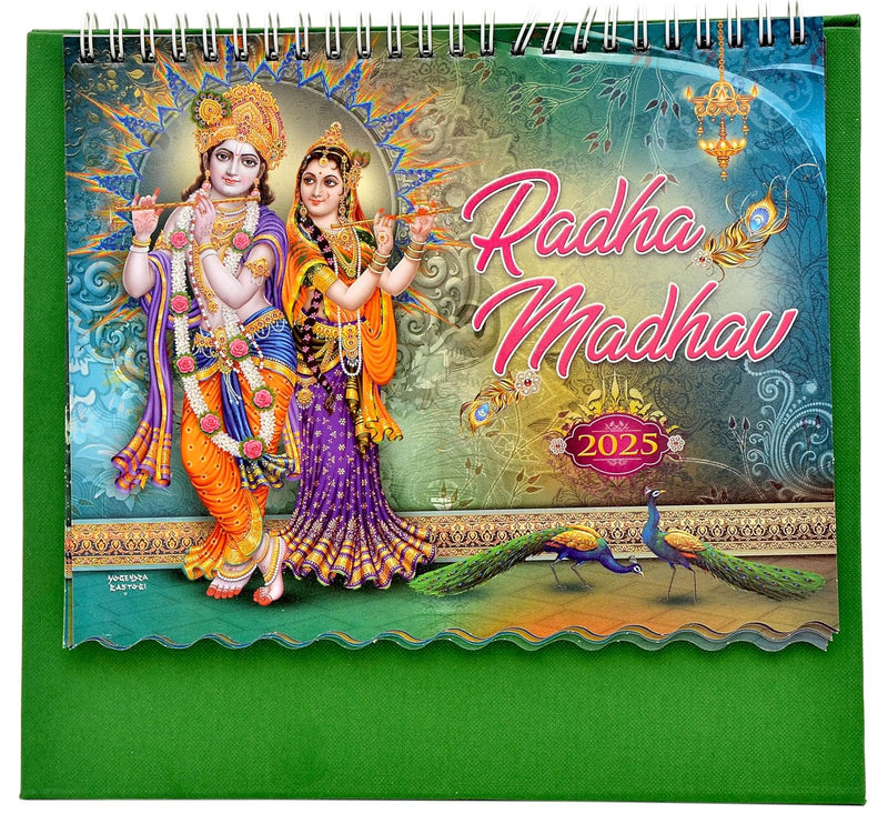 Table Calendar 2025 Radha Madhav Table Top Desk Standing Calendar For Home and Office Table Calendar |12 Months| (Size 8.5 x 9 Inch)