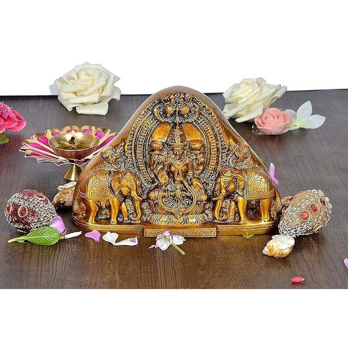 Brass Lakshmi with Two Elephant Idol Maa Lakshmi for Table Top Height 4.5 Inch