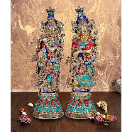 Brass Radha Krishna Sculpture (Height 26 Inches)