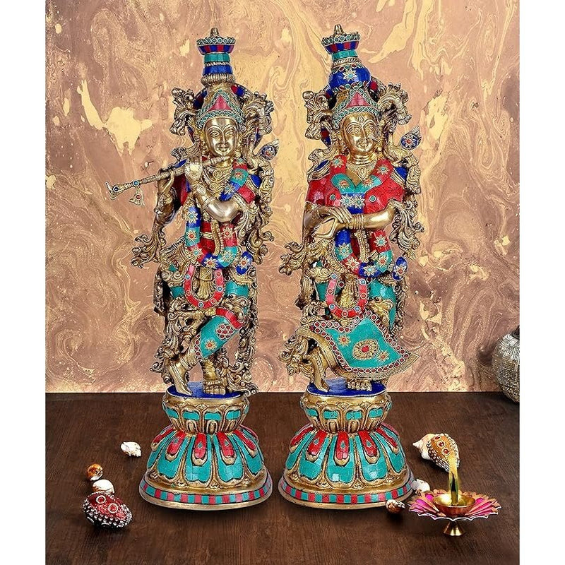 Brass Radha Krishna Sculpture (Height 29 Inches)