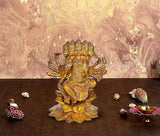 Brass Shree Gayatri Maa idol statue, golden seated figure with multiple arms