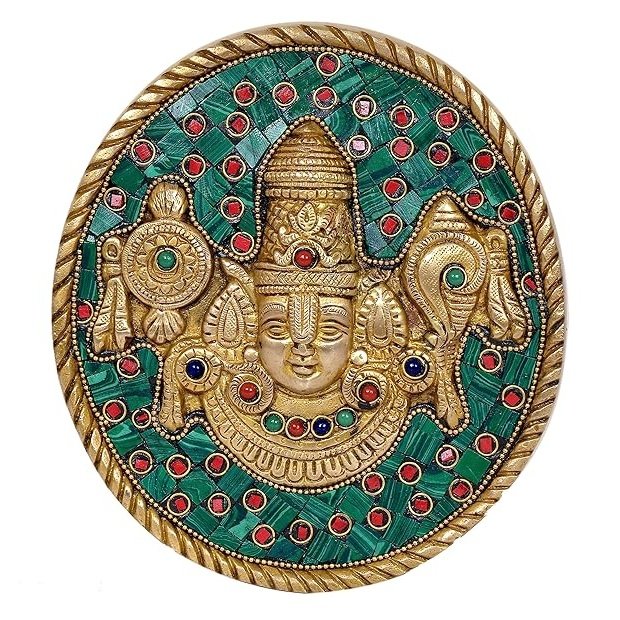 Brass Tirupati Balaji Plate Statue for Wall Hanging Home Decor | Height : 7 inches (Multicolor)