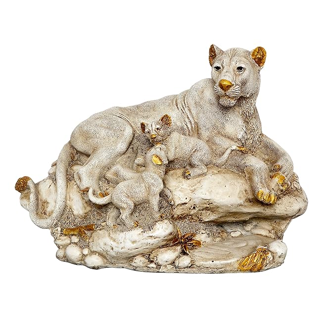 Polyresin Lion Family Home Decor Showpiece (Multicolor, 11 Inch)