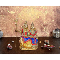 Brass Shiv Parvati Idol Murti Sculpture for Home Office Temple Multicolour Height 9.5 Inches