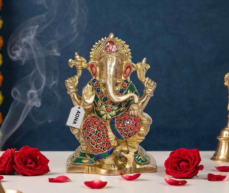 Brass Lord Ganesha Idol – Ganesh Vinayak Ganapati Bappa Religious Murti for Home Décor, Mandir, Pooja & Office Use (Height :7 Inches)