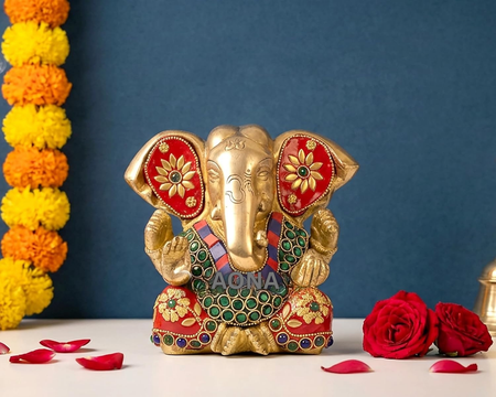 Brass Lord Ganesha Idol – Ganesh Vinayak Ganapati Bappa Decorative Murti for Home, Mandir, Pooja & Office (Height :5.5 Inches)