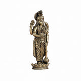 Brass standing deity idol with crown, raised hand, draped garments