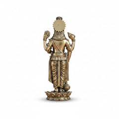 Brass standing deity idol, back view with crown and draped lower garment