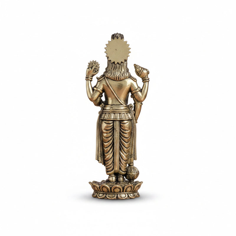Brass Standing Lord Vishnu Murti – Idol for Home Temple, Pooja & Spiritual Décor (Height: 6 Inches)