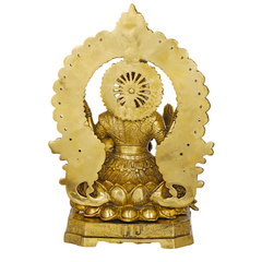 Pure Brass Maa Lakshmi Idol Seated on Lotus Throne with Kirtimukha Prabhawali – Traditional Hindu Sculpture for Home Temple, Altar Décor & Spiritual Gifting (Height: 16.5 Inches)