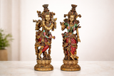 14-inch Radha Krishna resin statue set, two deity figures in ornate multicolor attire