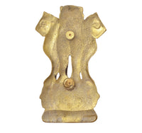 Back view of brass Ashoka Stambh wall hanging, embossed lion figure and base