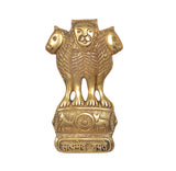 Gold-toned brass Ashoka Stambh wall hanging featuring lion and wheel emblem