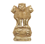 Brass Ashoka Stambh wall hanging, lion-faced idol with wheel emblem on front