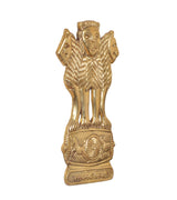 Brass Ashoka Stambh wall hanging, lion-faced idol in profile with wheel and base