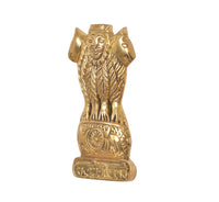 Brass Ashoka stambh wall hanging angled front with wheel emblem and textured robe