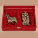 Superfine Brass Radha Krishna Murti and Cow Calf Statue with Gift Red Velvet Box return wedding gift box, Anniversary Gift 