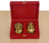 Superfine brass Ganesh and Lakshmi pair in red velvet box with latch