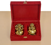 Superfine brass Ganesh and Lakshmi pair in red velvet box with latch