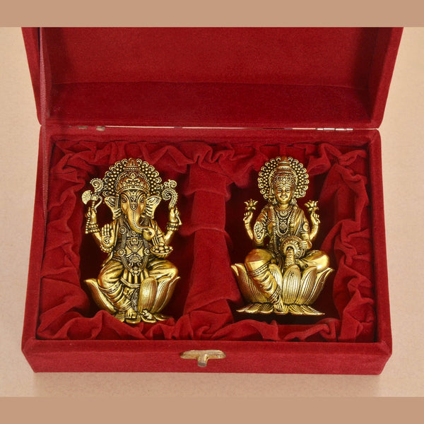 Superfine Brass Ganesh Lakshmi with Velvet Box (Golden)