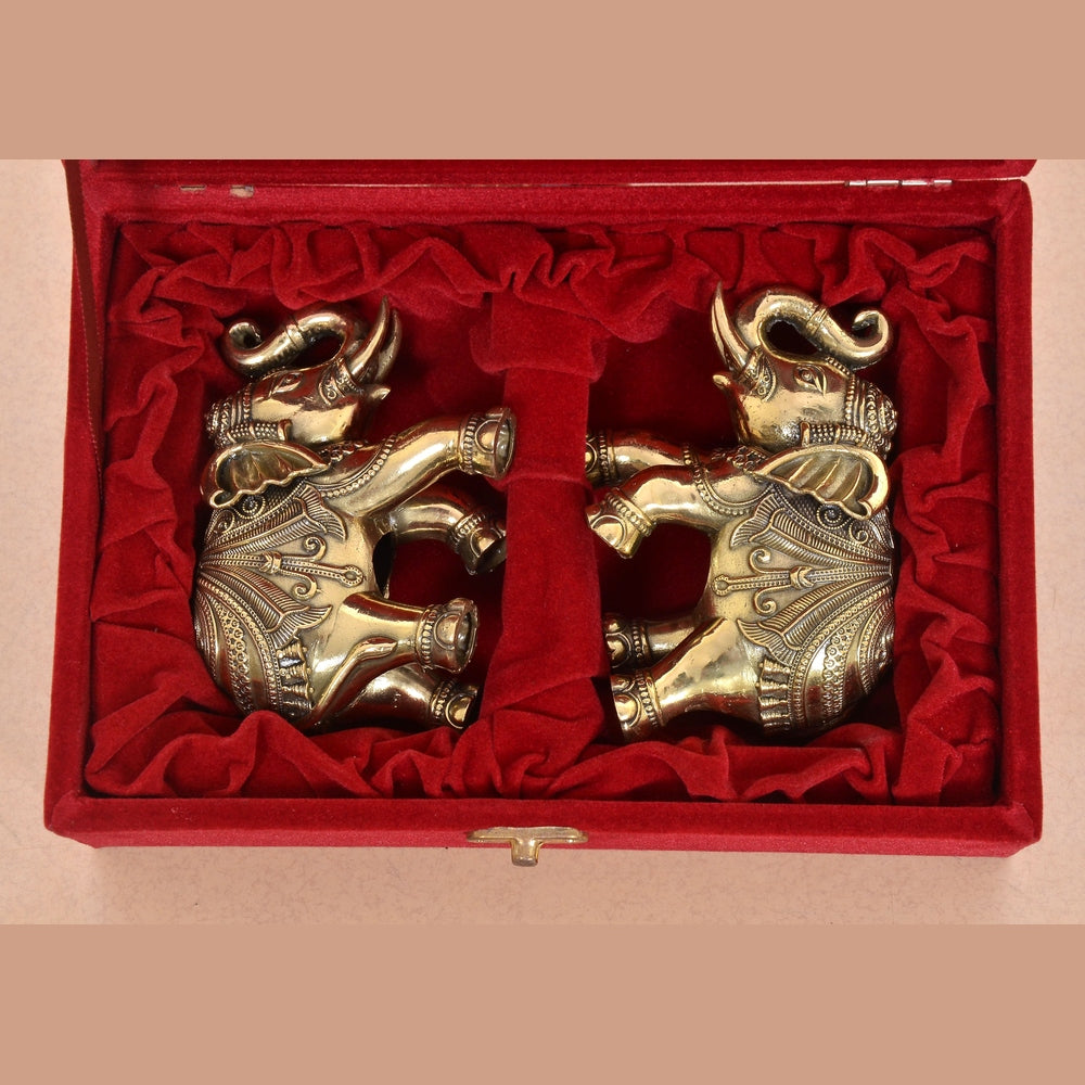 Superfine Brass Elephant Pair with Gift Red Velvet Box