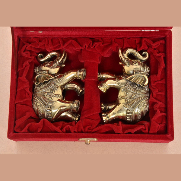 Superfine Brass Elephant Pair with Gift Red Velvet Box