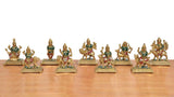 Navdurga brass idol figurine set with multicolor painted faces and ornate crowns