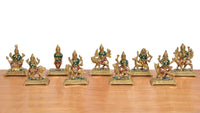 Navdurga brass idol figurine set with multicolor painted faces and ornate crowns