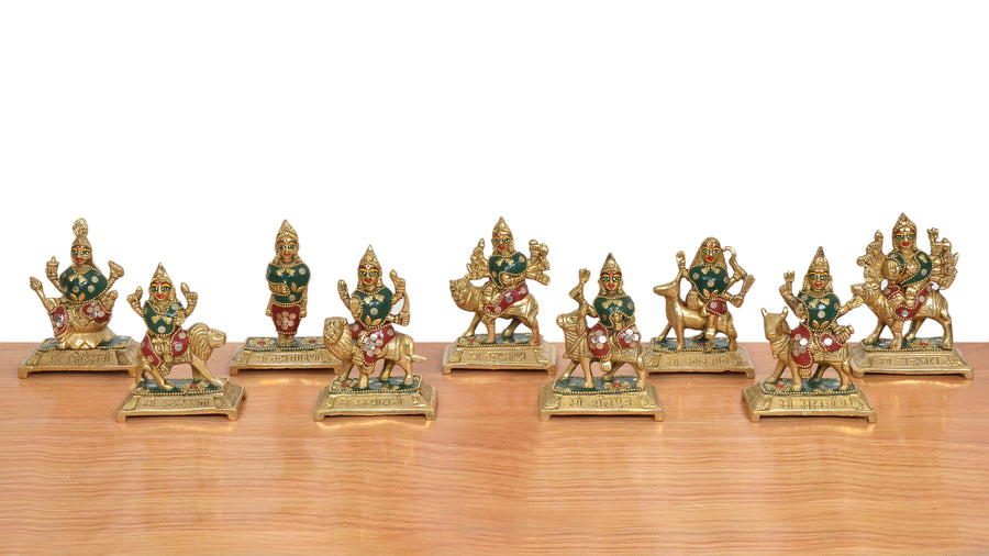 Brass Navdurga Idol (Height: 4.5 Inch) Craft Detail