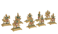 Navdurga brass idol mini statues with multicolor details, side-by-side on bases