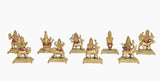 Small brass Navdurga idol figures with multicolor paint, three-quarter views on bases