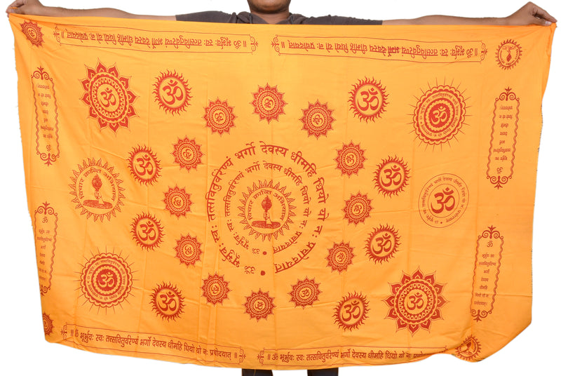 Authentic Yellow & Red Gayatri Mantra Japa Shawl | Spiritual Prayer Cloth