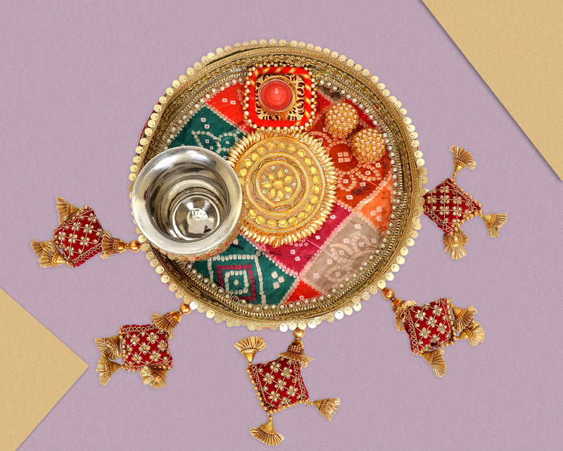 Handcrafted Pooja Thali Plate for Karva Chauth, Diwali & Bhai Dooj