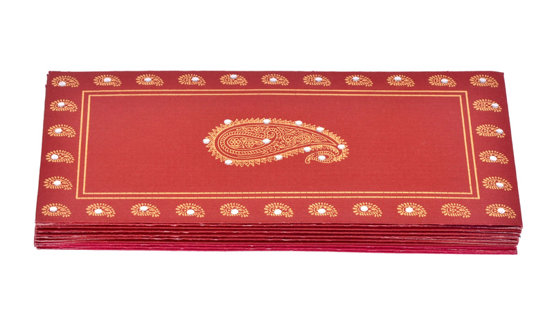 AONA Handmade Paper Shagun Envelopes with Ambi Design (Red)