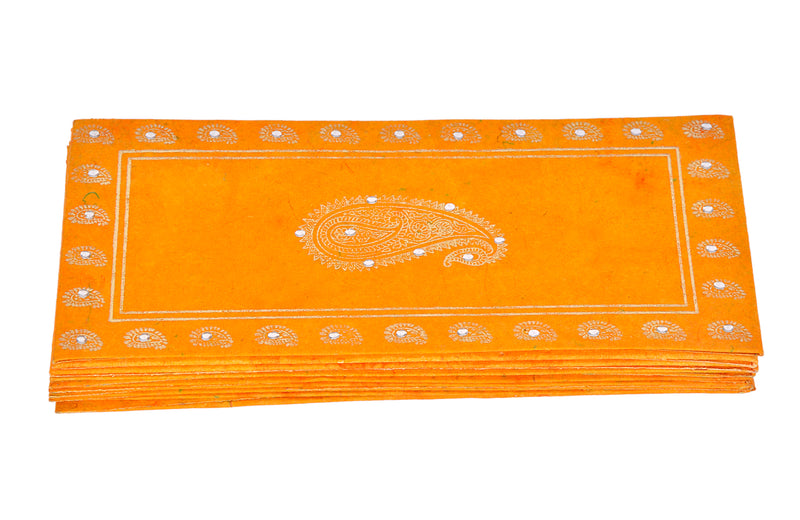 AONA Handmade Paper Shagun Envelopes with Ambi Design (Yellow)