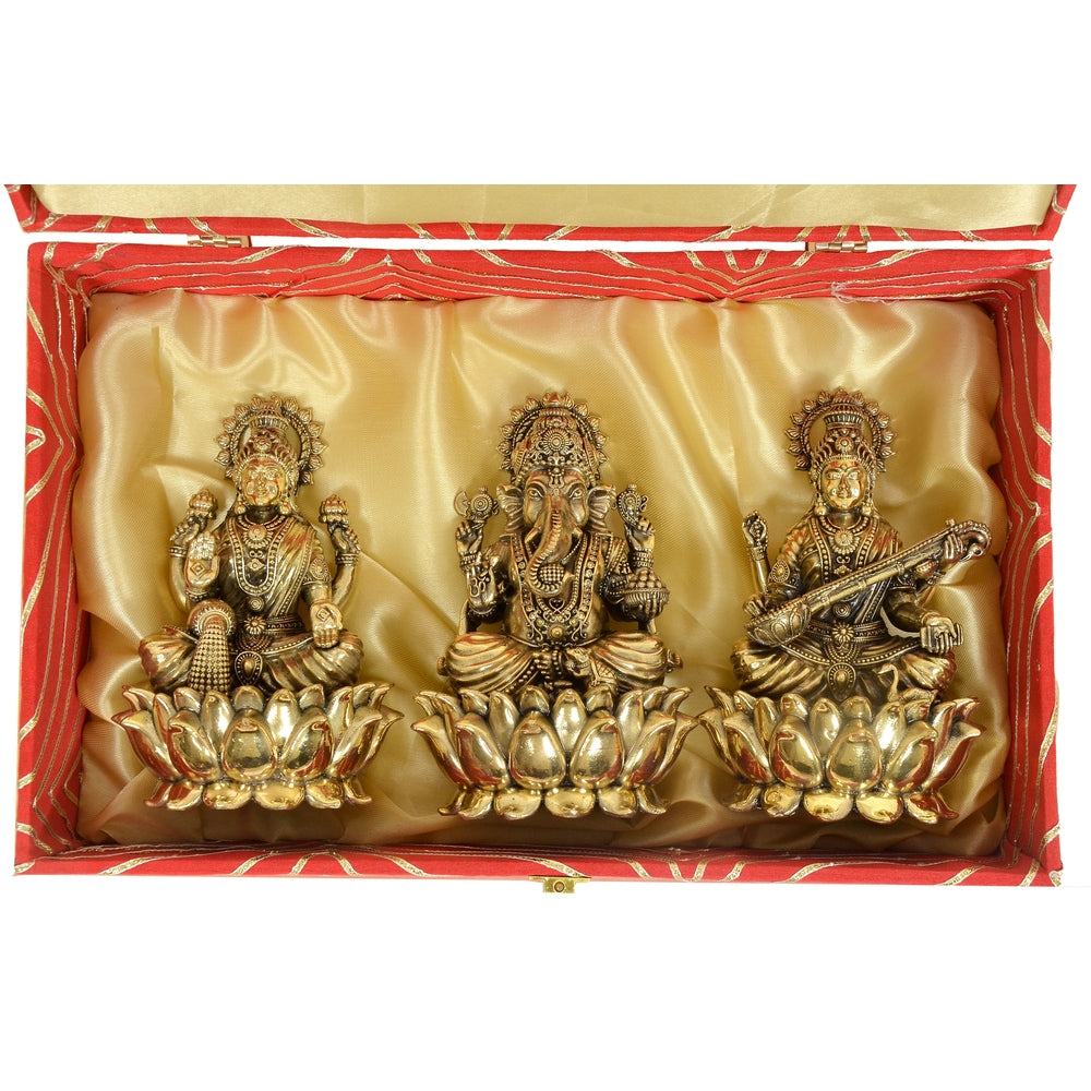 Superfine Brass Lakshmi Ganesh Saraswati with Box Diwali Puja (Height: 6 inches)