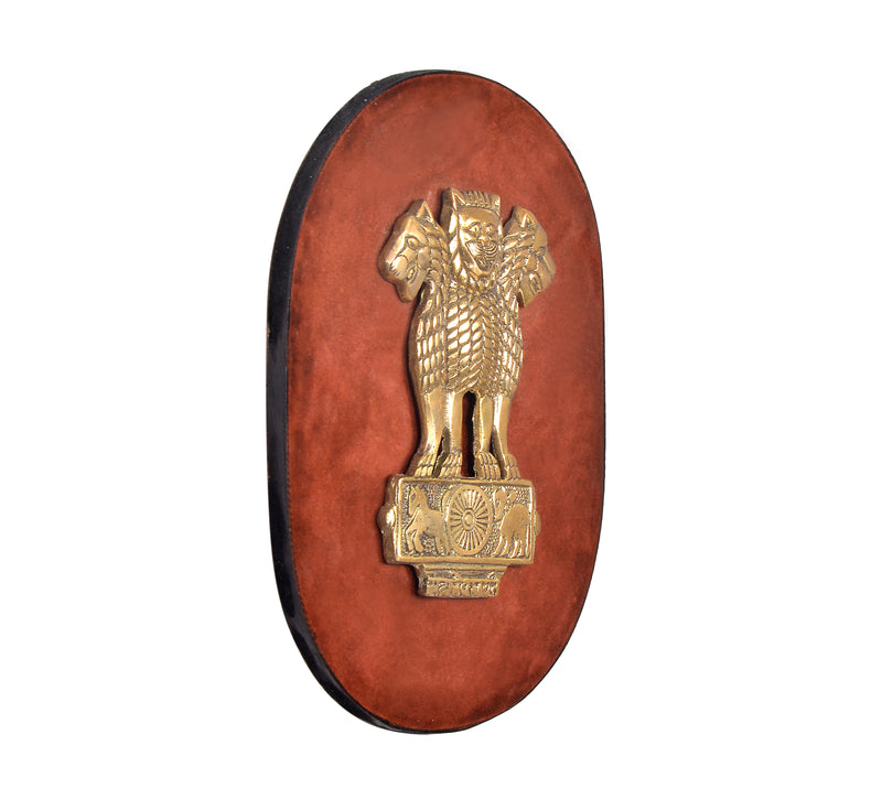 Premium Brass Ashoka Stambh National Emblem Wall Hanging on Wooden Plaque