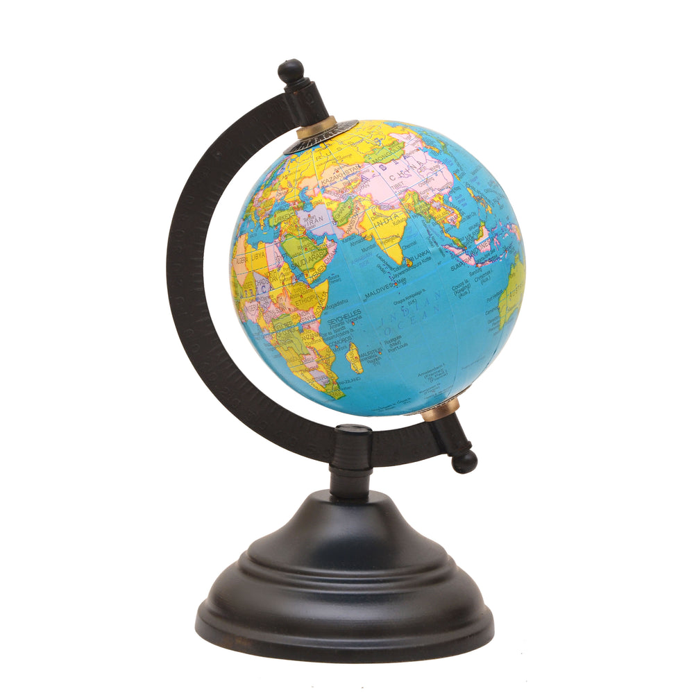 Educational 8" Blue World Globe | Color-Coded Countries for Students & Office Desk with magnifying glass