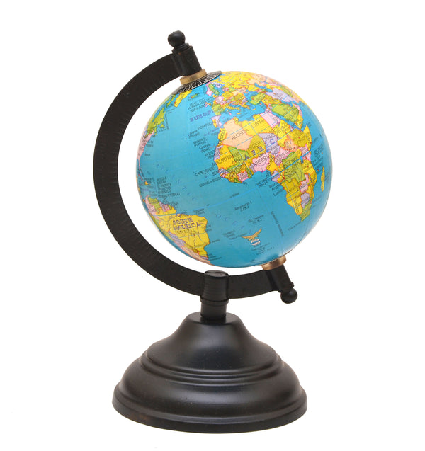 Educational 8" Blue World Globe | Color-Coded Countries for Students & Office Desk with magnifying glass Study Setting