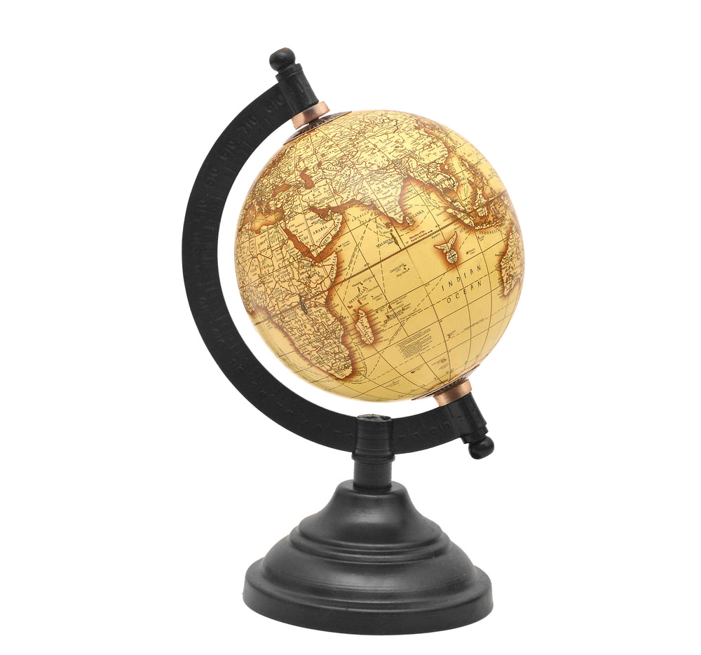 8-Inch World Globe (Beige) for Desk & Classroom – Educational Rotating Globe for Kids, Students, & Professionals – Free Magnifying Glass Included
