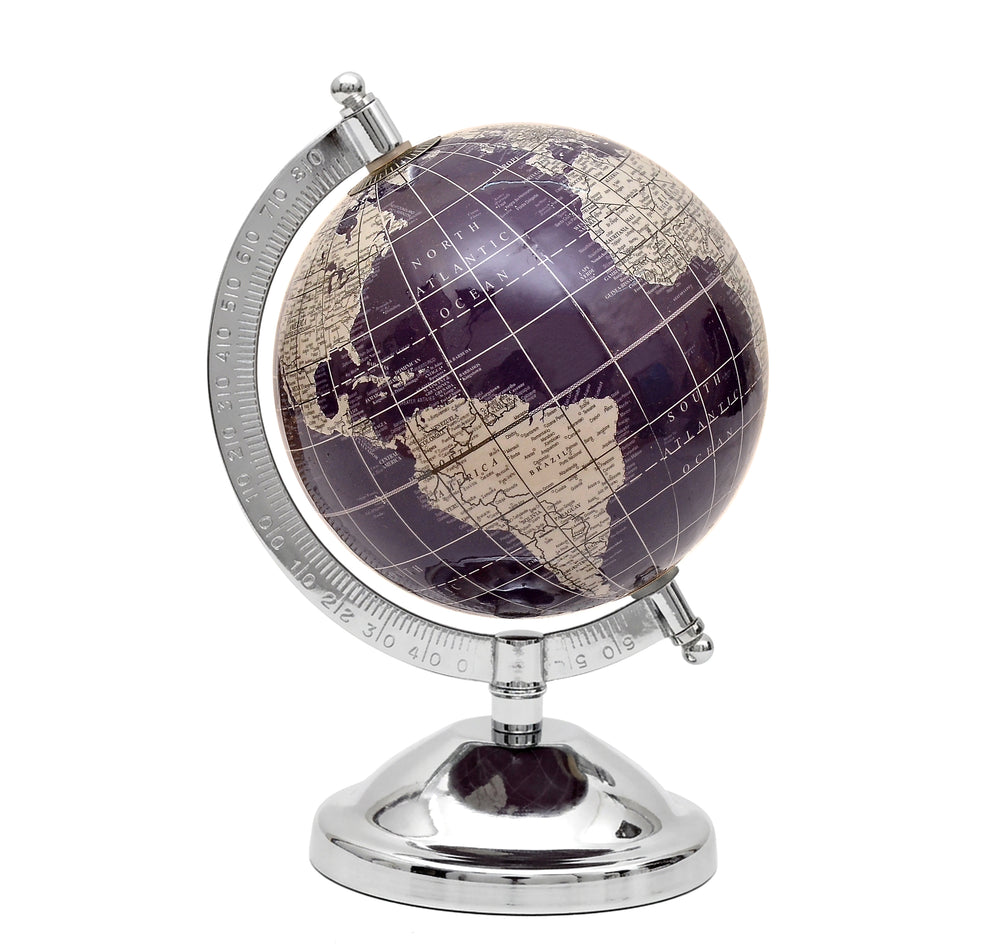 Unique 8" World Globe (Purple & White) for Desk and Classroom – Modern Educational Laminated Globe for Students & Professionals – Includes Free Magnifying Glass