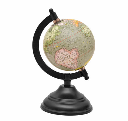 8" Antique Reproduction Historical Globe – Latin Language World Globe with Grey Oceans & Multicolor Continents, Includes Free Magnifying Glass Desktop Decor