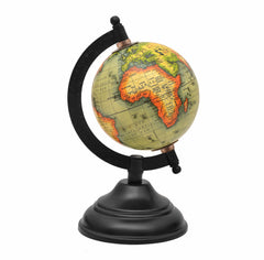 Front view of 8-inch world globe with magnifying ring and colored map