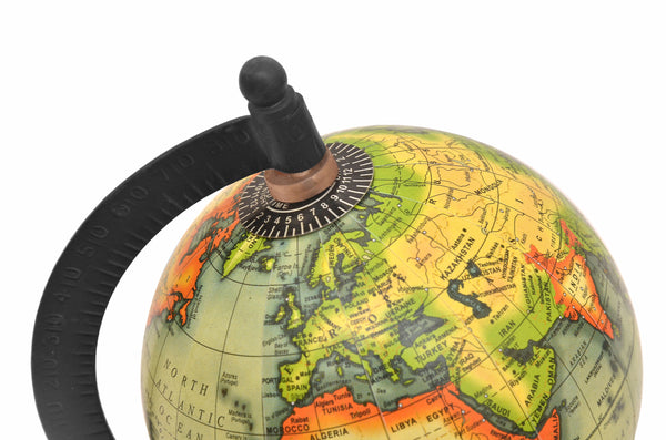 Antique Look 8" Blue World Globe | Color-Coded Countries for Students & Office Desk with magnifying glass Entryway Setting