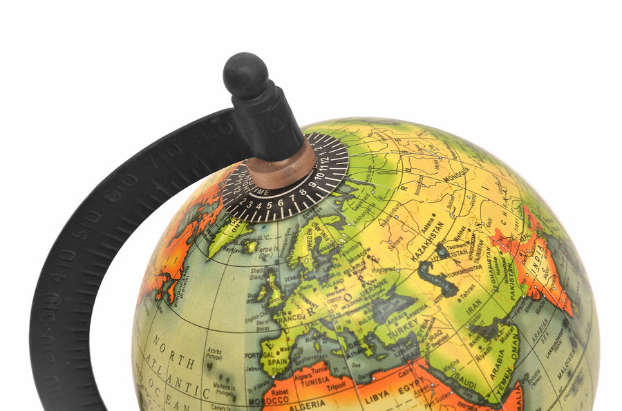 Antique Look 8" Blue World Globe | Color-Coded Countries for Students & Office Desk with magnifying glass Craft Detail