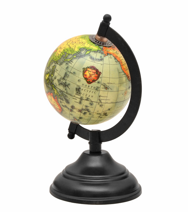 Antique Look 8" Blue World Globe | Color-Coded Countries for Students & Office Desk with magnifying glass Study Setting