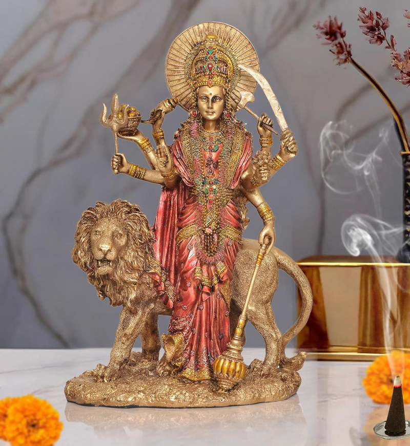 Resin Durga Maa with Lion Sherawali Maa Idol (Height: 11 Inches)