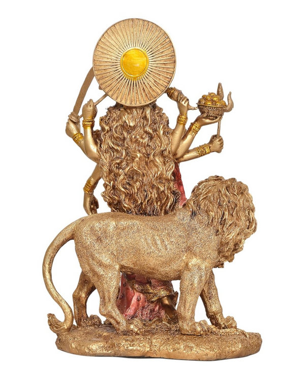 Resin Durga Maa with Lion Sherawali Maa Idol (Height: 11 Inches) Study Setting