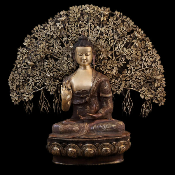 Brass Buddha Life Story With tree Statue (Height: 43.5 Inches)